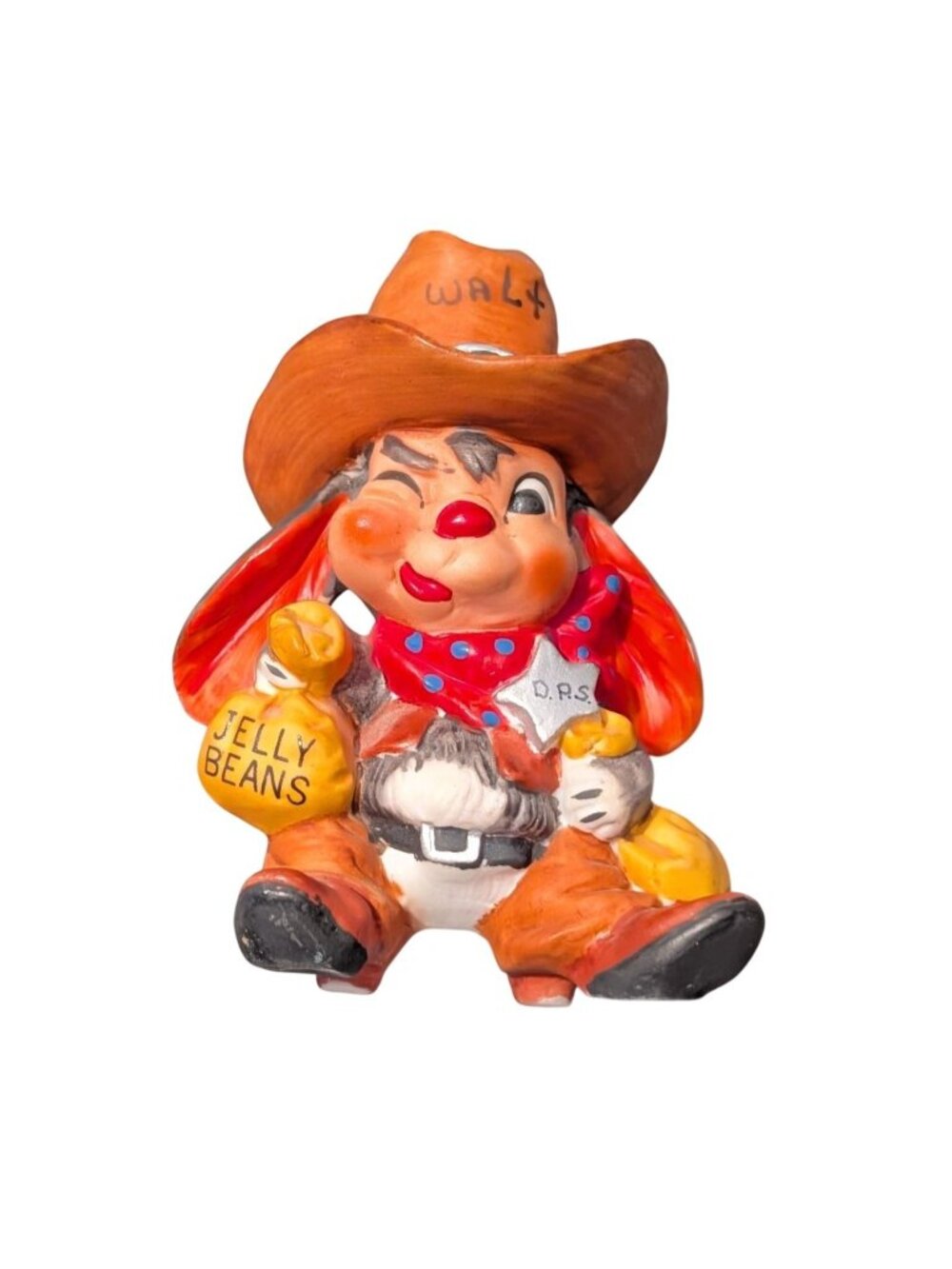 Beth Barton Cowboy Sheriff Rabbit Figurine Jelly Beans Ceramic Collectible